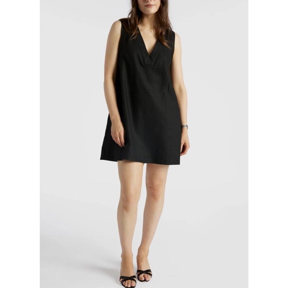 Mabel Frost The Chloe Dress in Black 100% Linen Sz S Classic Neutral Oversized